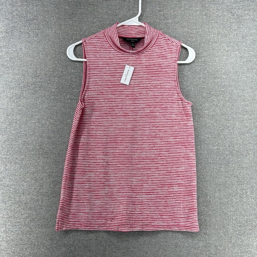 Banana Republic Luxespun Sleeveless Tank Top Women Sz XS‎ Red Striped White NEW